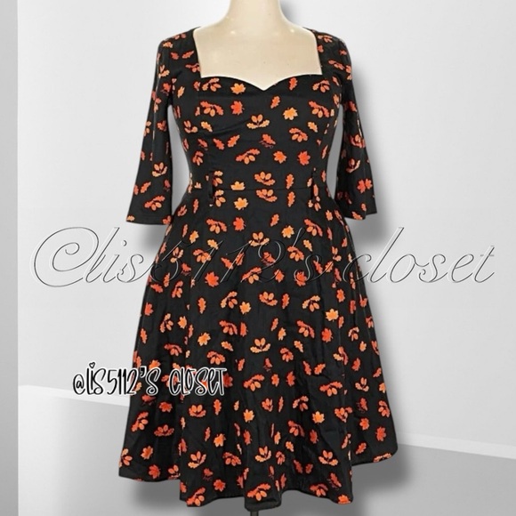 Collectif Eliana Acorn & Fall Leaves Sweetheart Swing Dress UK 18 // US 14 1X - Picture 3 of 15